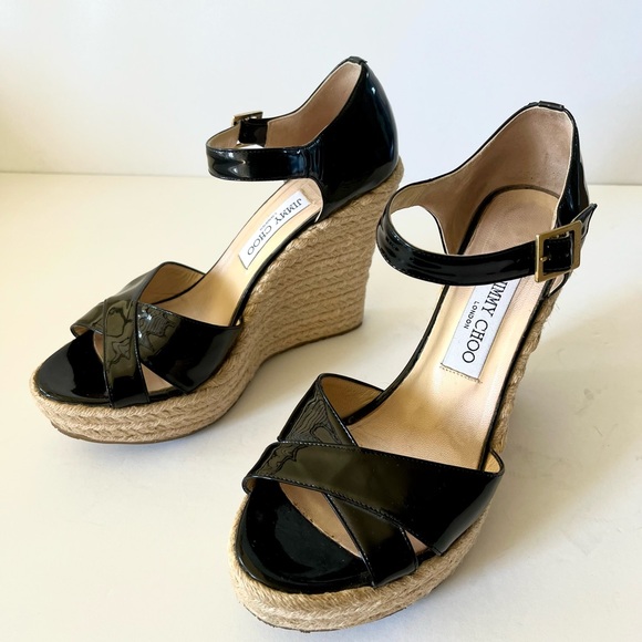 Jimmy Choo Pallis Wedge Sandals patent black EU 39.5 - Picture 7 of 8
